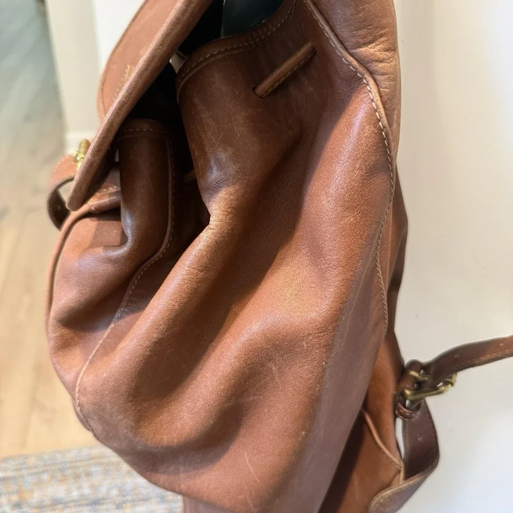 Coach Leather Backpack Vintage 90's British Tan Drawstring‎ Buckle #0519